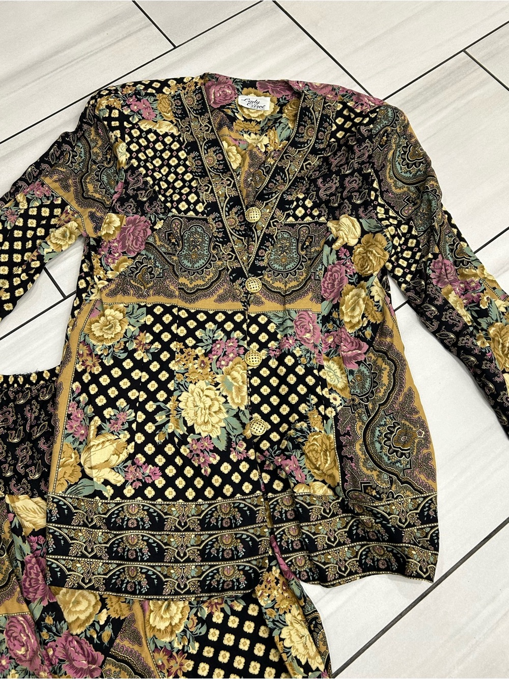 Lady Carol Of New York 2 Pc Jacket Skirt 16 Florals Boho VTG 80s Sought After - Picture 2 of 5